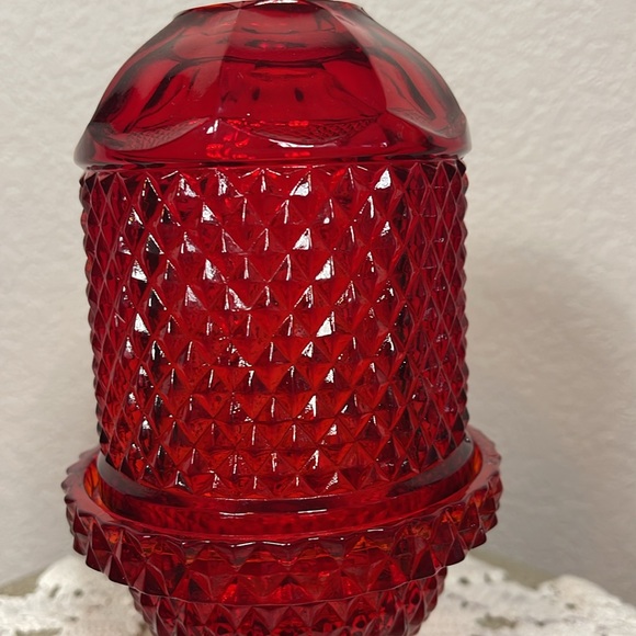 Vintage Viking Glass Red Diamond Point Glimmer Fairy Lamp - Picture 3 of 9